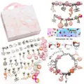 Roze marmeren geschenkdoos met DIY bedelarmband kit inclusief kralen en hangers - Roze Armband Set-HK485