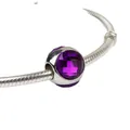 Silver snake chain bracelet featuring a faceted purple crystal teardrop charm - Purple