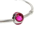 Polished silver charm bead featuring a large faceted rose red crystal on snake chain - Rose Red