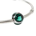 Silver snake chain bracelet with a dark green faceted crystal charm pendant - Green