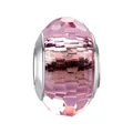 Pink faceted crystal bead with silver metal core for DIY charm bracelets and jewelry - Pink
