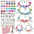 125pcs DIY unicorn charm bracelet making kit with glass beads and pink gift box - 4cm Box Height