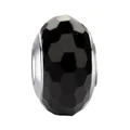 Faceted black crystal bead with silver core and honeycomb surface for DIY bracelets - Black