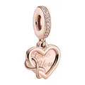 Rose gold heart charm with Love You engraving and sparkling crystal accents - Rose Gold Love You Engraved Style (E6-19)
