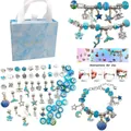DIY bedelarmband set in blauw en zilver met eenhoorn hangers en een cadeauzak - Blauw Armband Set-HK484