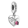 Silver heart charm engraved with Home is where the Heart is and a pink house accent - Warm House Pink Decor Style (G2-25)