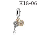 Silver charm pendant with heart lock, vintage key and pavé diamonds on white background - Vintage Key Lock Combo Style (K18-06)