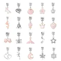 DIY charm bracelet set with 20 pink enamel and silver alloy beads in gift box - Pink Style