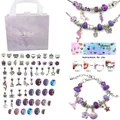Paarse DIY-sieradenset met eenhoornhangers en marmeren cadeautas voor meisjes - Paars Armband Set-HK541