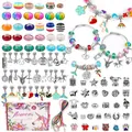 Unicorn DIY bracelet kit for girls with colorful glass beads and silver alloy charms - 98 Pieces Set (4cm Box Height)