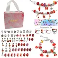 Roze DIY bedelarmband cadeauset met eenhoorn hangers en marmeren geschenktasje - Rood Armband Set