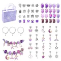 DIY charm bracelet kit in purple and silver with various metal pendants and gift bag - Purple Jewelry Set