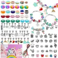 Unicorn themed DIY charm bracelet kit with colorful glass beads and pendants - 98 Pieces Set (1.75cm Box Height)