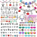 Kids unicorn DIY bracelet making kit with colorful beads and silver metal pendants - 130 Pieces Set (1.75cm Box Height)