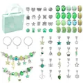 Green DIY charm bracelet kit with silver beads and beads in a mint green gift bag - Green Zirconia Set