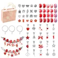 DIY charm bracelet kit with red unicorn beads, metal pendants and gift bag set - Red Zirconia Set