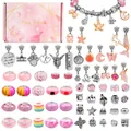 66pcs pink unicorn charm bracelet DIY kit with beads and marble jewelry box gift set - Pink Style