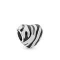 Perle en forme de cœur en argent avec émail motif zèbre noir et blanc pour bracelets - Motif Zèbre Noir et Blanc (E15-26)