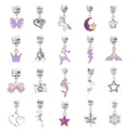 Purple DIY kids jewelry set with 20pcs silver unicorn and butterfly enamel charms - Purple Character