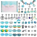 66pcs pink and blue unicorn DIY bracelet making kit with beads and charms in a gift box - Blue Style