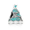 Silver alloy Christmas tree charm with blue rhinestones for DIY bracelets - Lake Blue Christmas Tree (G4-16)