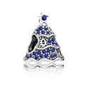 Silver Christmas tree charm with blue rhinestones and star topper for DIY bracelet - Royal Blue Christmas Tree (G4-16)