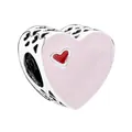 Ciondolo a cuore rosa con inserto rosso e motivo laterale traforato per bracciali - Smalto Rosa con Cuore Rosso (J1-01 Rosa)