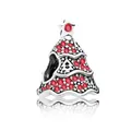 Silver Christmas tree charm bead with red rhinestones for DIY bracelets - Red Rhinestone Christmas Tree (G4-16)