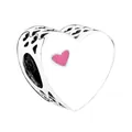 Charm a cuore in lega d'argento con cuore in smalto rosa e design traforato - Cuore Bianco e Rosa (J1-01 Bianco)