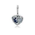 Silver heart charm with blue moon and star crystals for DIY bead bracelets - Deep Blue Moon Starry Sky Style (H10-56)