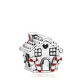 Silver gingerbread house charm with red enamel details for DIY Christmas bracelets - Enamel Gingerbread House (M8-11)