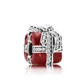 Sparkling Christmas gift box charm bead in red enamel with inlaid clear zircons - Red Enamel Gift Box (H8-07)