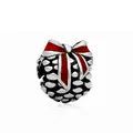 Silver pine cone charm with red enamel bow for DIY bracelets and Christmas jewelry - Vintage Pine Cone Charm (G2-03)