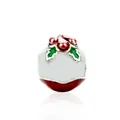 Christmas enamel charm bead with red berries and holly leaf for DIY charm bracelets - Holly Berry Enamel Bead (W1-04)