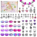 66pcs DIY pink unicorn charm bracelet kit with colorful beads and various alloy pendants - Purple Character