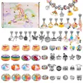 DIY charm bracelet set for girls with unicorn box, pink beads and silver pendants - Multicolor Style
