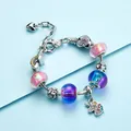 Beaded charm bracelet with unicorn and rainbow pendants and pink glass beads - 14 / Pink and Blue Theme (ZL07-1)