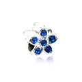 Silver flower bead charm with bright blue crystals for DIY jewelry bracelets - 118-1 Deep Blue