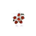 Silver flower charm with deep red crystals for DIY bracelets and necklaces - 118-3 Red