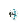 Hollow silver charm bead with ocean blue crystals for DIY jewelry bracelets - 120-1 Lake Blue