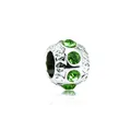 Silver bead charm with green crystals and engraved scroll patterns for DIY bracelets - 120-2 Grass Green
