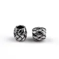 Vintage woven pattern silver barrel beads for DIY bracelets and necklaces jewelry making - Woven Texture Barrel Bead (PJ-0033)