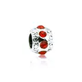 Silver bead charm with hollow pattern and four red rhinestones for DIY bracelets - 120-3 Red