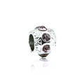 Silver bead charm for DIY bracelets featuring purple rhinestones and floral engravings - 120-4 Light Purple