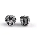 Pair of vintage silver crown beads with intricate relief for DIY jewelry making - Hollow Crown (PJ-0035)