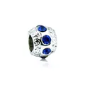 Silver flower hollow charm with dark blue crystals for DIY charm bracelets - 120-5 Deep Blue
