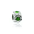 Silver flower charm with green crystal inlay for DIY bracelet and necklace jewelry - 121-1 Grass Green