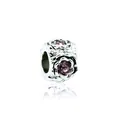 Silver flower charm bead with purple cubic zirconia for DIY bracelets and necklaces - 121-2 Light Purple