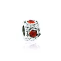 Silver rose petal bead with red gemstone inlay for DIY bracelet necklaces - 121-4 Red