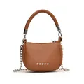 Mini borsa in pelle marrone a grana litchi con borchie a stella e catena rimovibile - Marrone